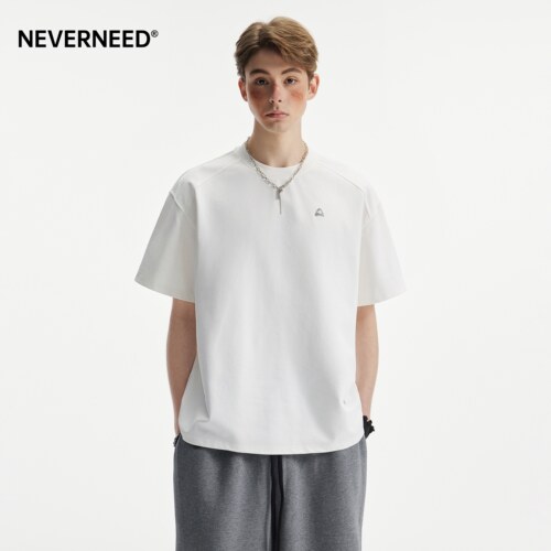NEVERNEED纯色印花圆领T恤男女