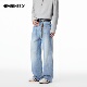 NEVERNEED水洗牛仔裤 复古cleanfit猫须宽松直筒A字裤 男女秋季 美式