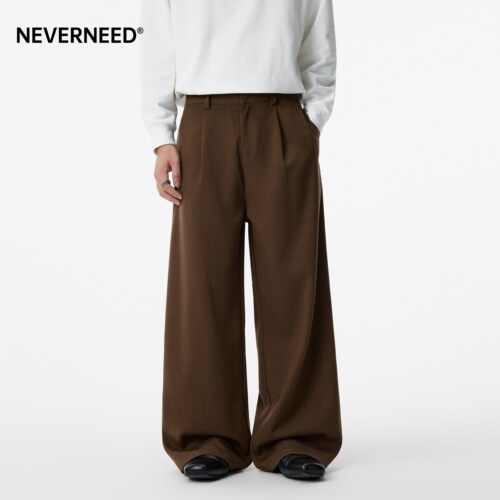 NEVERNEED宽松直筒休闲西裤男