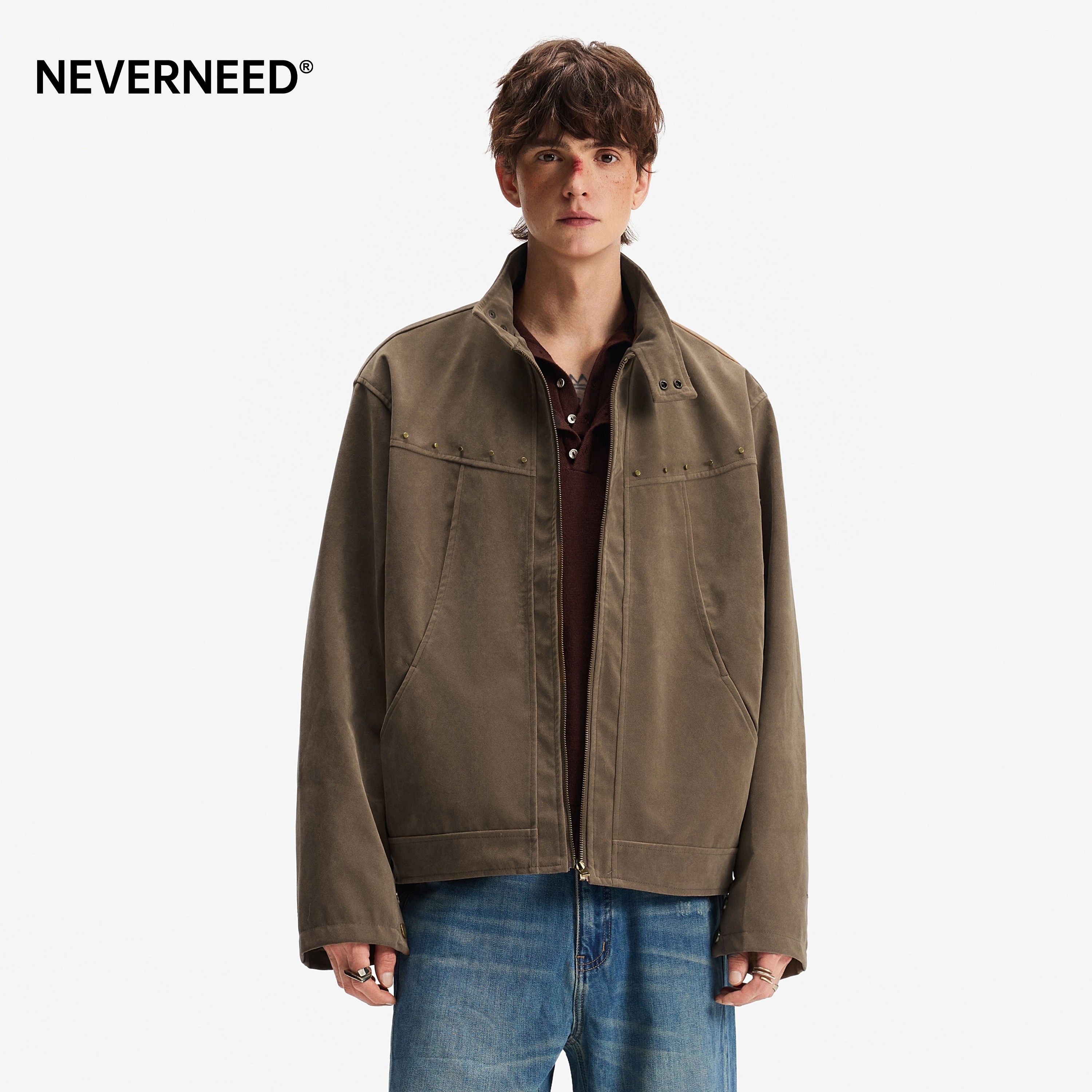 NEVERNEED哈灵顿解构立领夹克男图片