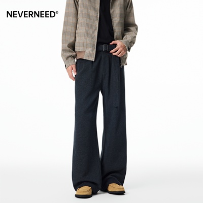 NEVERNEED老钱风直筒休闲西裤男