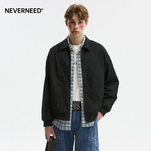 NEVERNEED拼接解构翻领外套男女