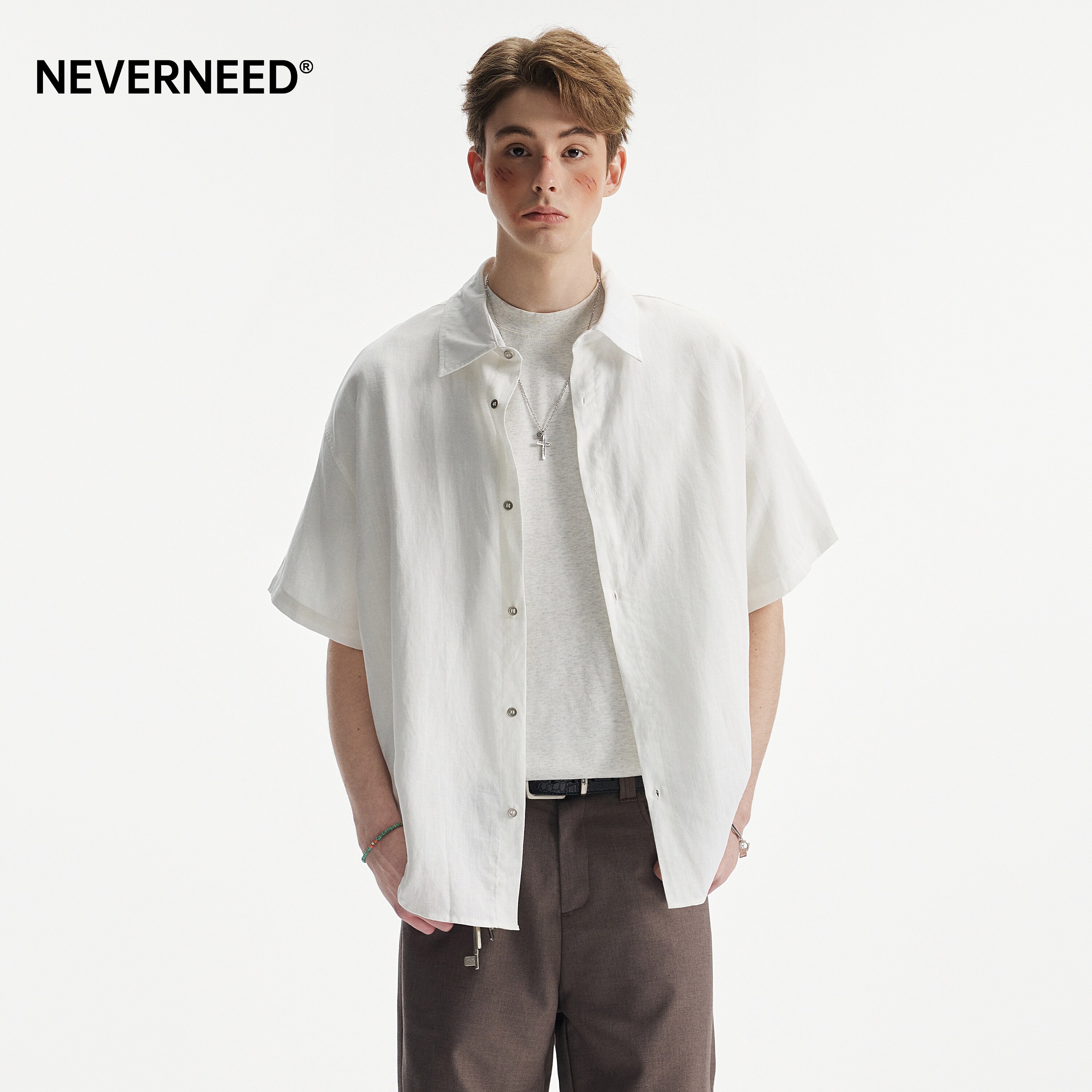 NEVERNEED亚麻天丝翻领衬衫男女图片
