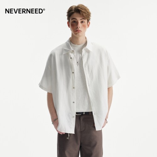 NEVERNEED亚麻天丝翻领衬衫男女