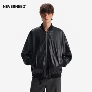 NEVERNEED美式cleanfit飞行员PU皮夹克男女春季棒球服bomber外套