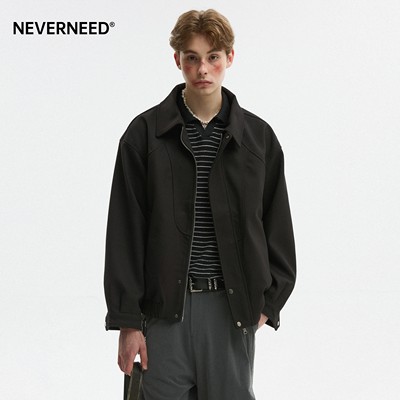 NEVERNEED美拉德解构毛呢外套男女秋季美式复古vibe翻领拼接夹克