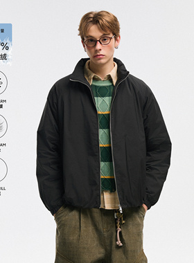 NEVERNEED美式潮牌黑色短款白鸭绒翻领羽绒服男冬季保暖棉服外套