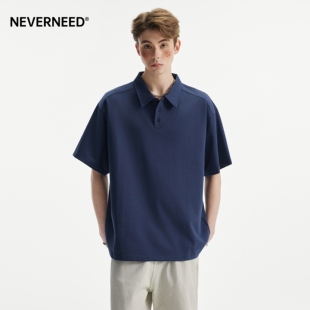 潮牌通勤简约宽松上衣 t恤男夏季 NEVERNEED美式 复古纯色POLO领短袖