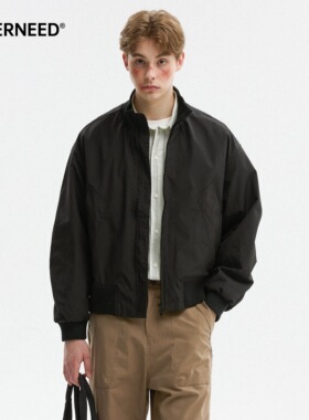 NEVERNEED美式复古cleanfit短款MA1夹克男廓形bomber立领飞行外套