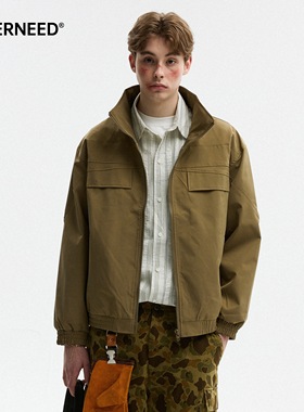 NEVERNEED黑色立领解构工装夹克男女秋季美式复古vintage休闲外套