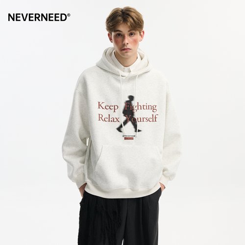 NEVERNEED字母印花连帽卫衣男