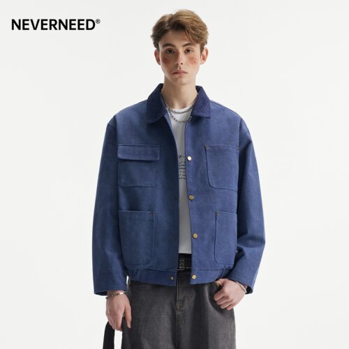 NEVERNEED巴恩风拼接翻领夹克男