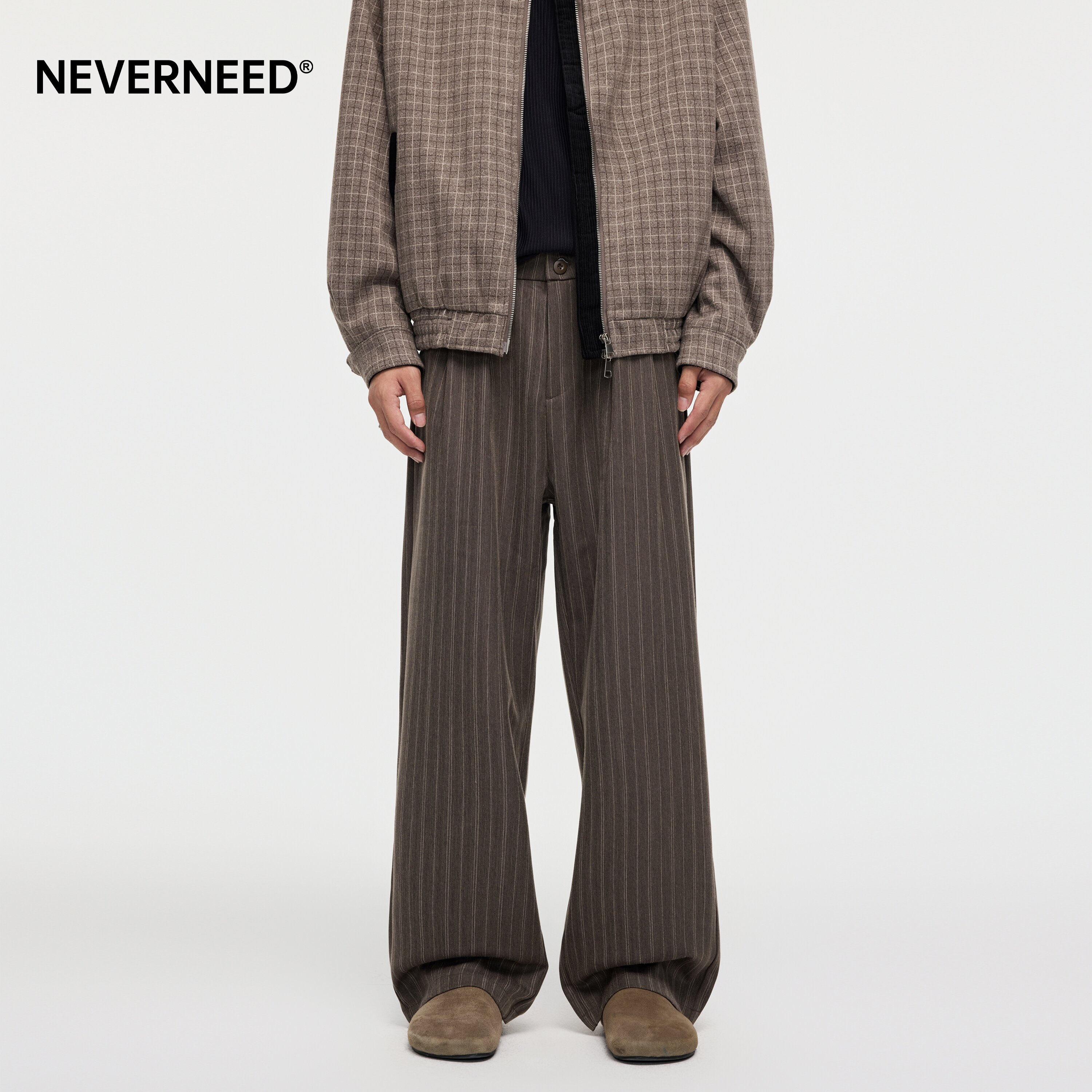 NEVERNEED条纹休闲西装裤男图片