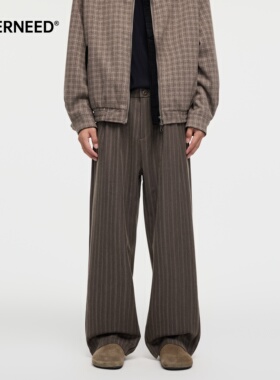 NEVERNEED条纹休闲西装裤男女秋季美式复古vibe慵懒风简约阔腿裤