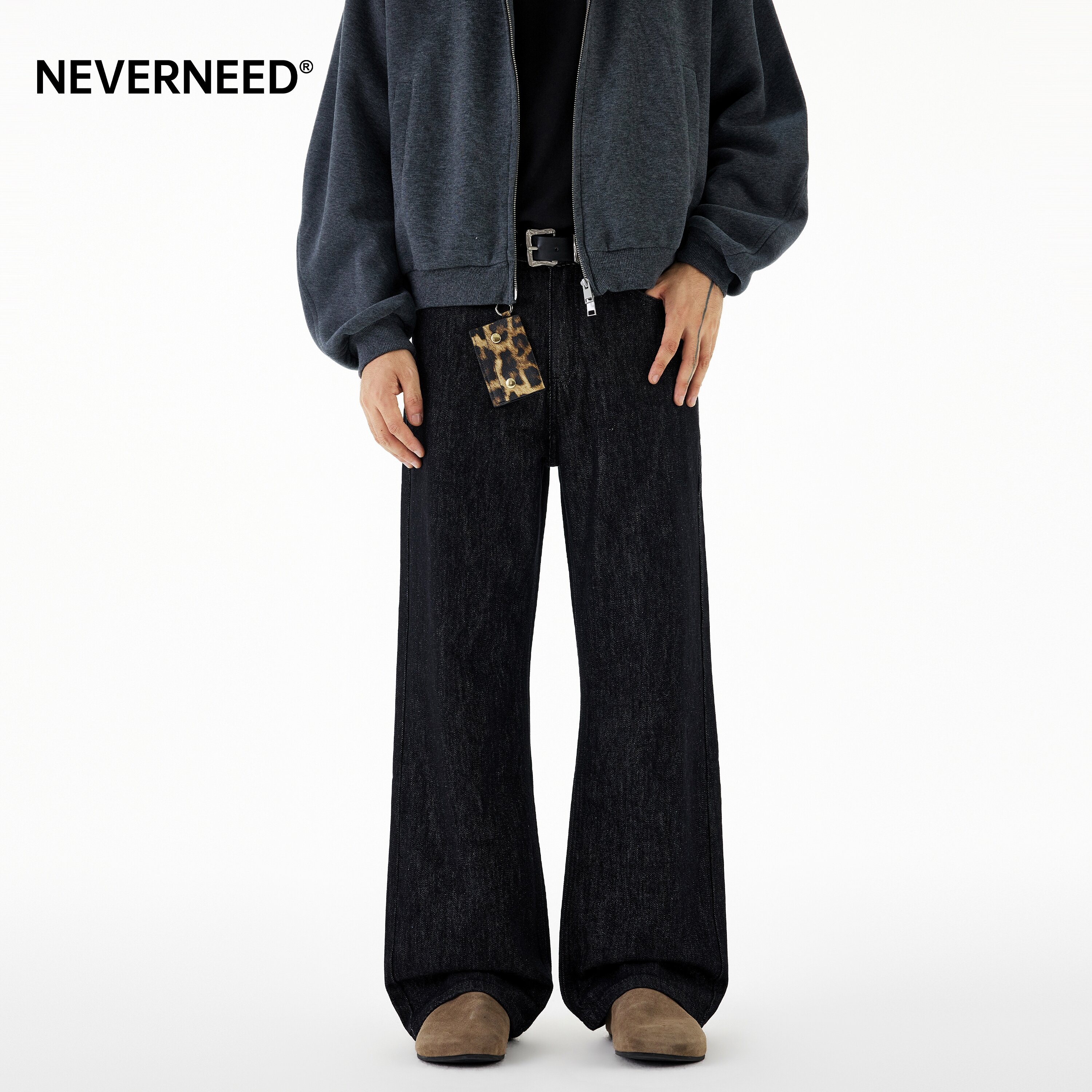 NEVERNEED水洗直筒牛仔裤男女秋图片