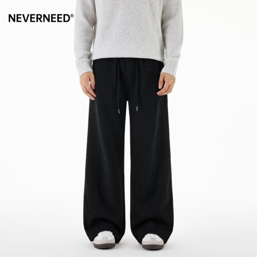 NEVERNEED含绵羊毛直筒休闲西裤
