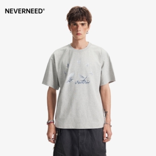 NEVERNEED重磅索罗娜短袖T恤男女夏季美式复古宽松boxy短款体恤潮