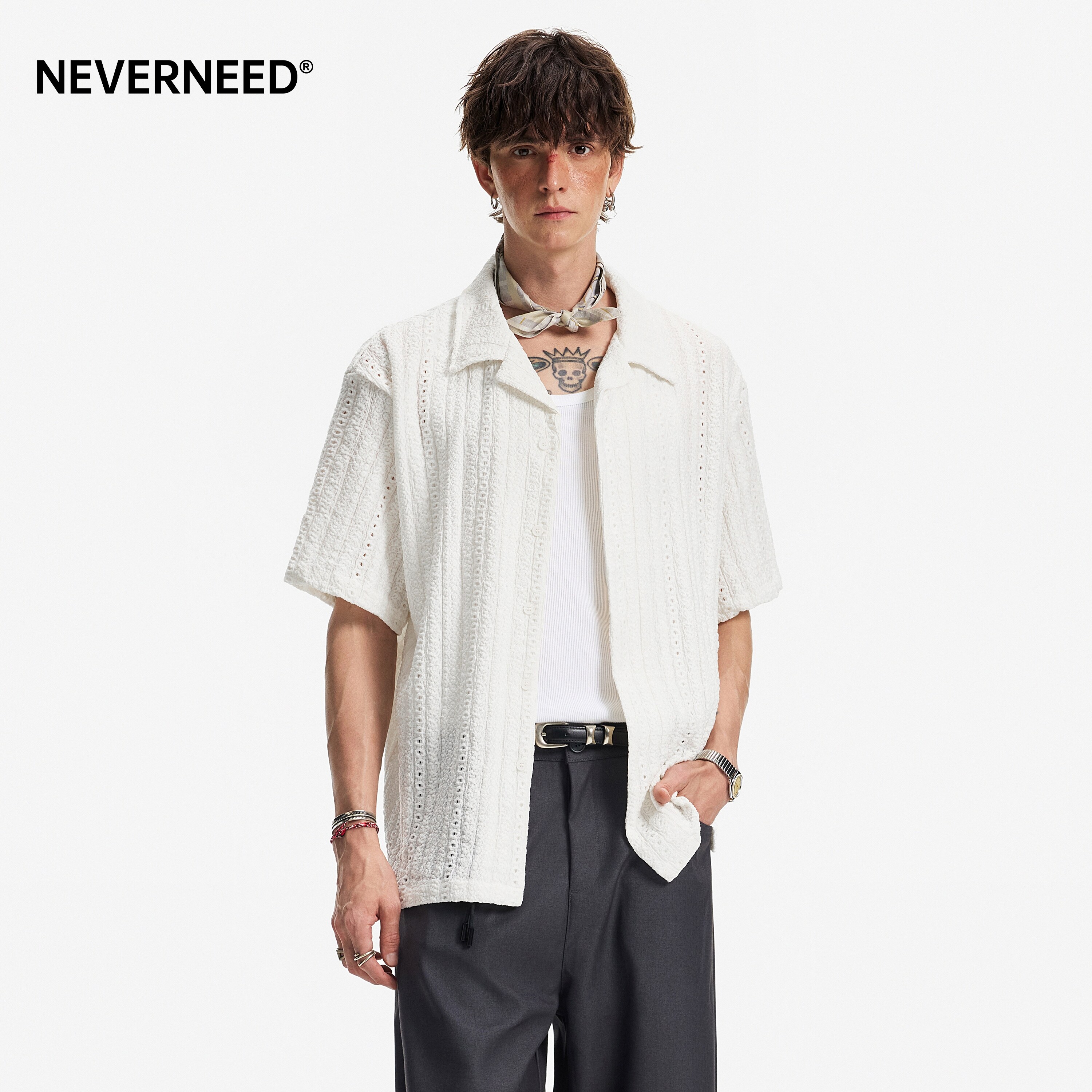 NEVERNEED肌理感古巴领衬衫男女图片