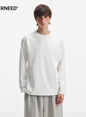 NEVERNEED240g重磅正肩长袖T恤男美式cleanfit圆领套头宽松打底衫