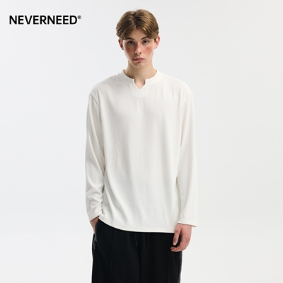 NEVERNEED肌理感V领长袖T恤男女