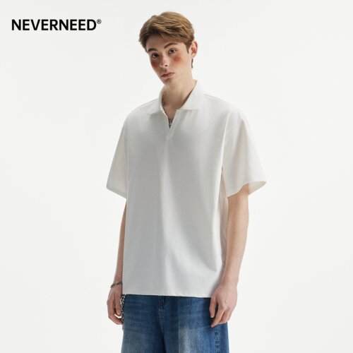 NEVERNEED纯色V领POLO衫男女