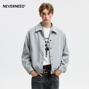 NEVERNEED美式 情侣上衣外套 cleanfit格子翻领夹克男廓形boxy短款