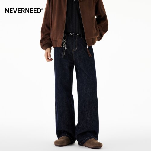 NEVERNEED原色直筒牛仔裤男女秋