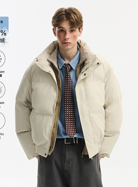 NEVERNEED黑色立领羽绒服男女冬季美式cleanfit情侣装保暖面包服