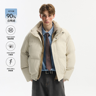 NEVERNEED黑色立领羽绒服男女冬季美式cleanfit情侣装保暖面包服