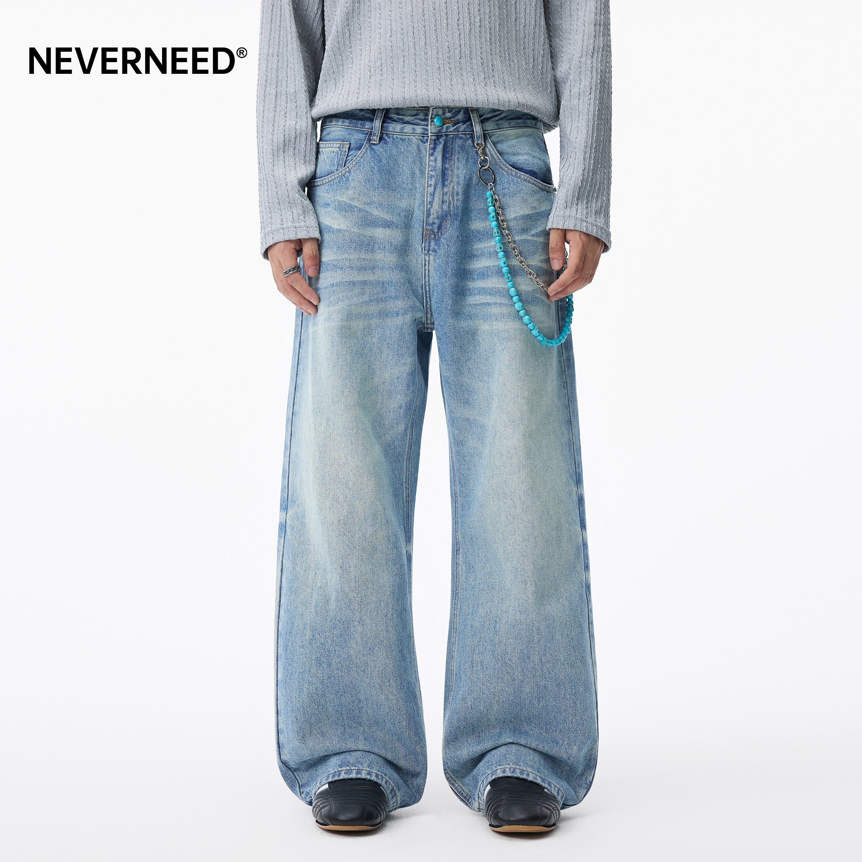 NEVERNEED战斗牛王直筒牛仔裤男