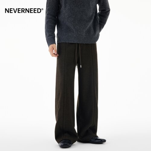 NEVERNEED绵羊毛直筒休闲裤男
