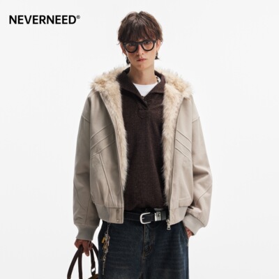 NEVERNEED座山雕连帽棉衣外套