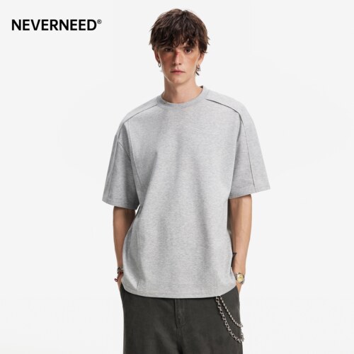 NEVERNEED解构拼接圆领T恤男女夏