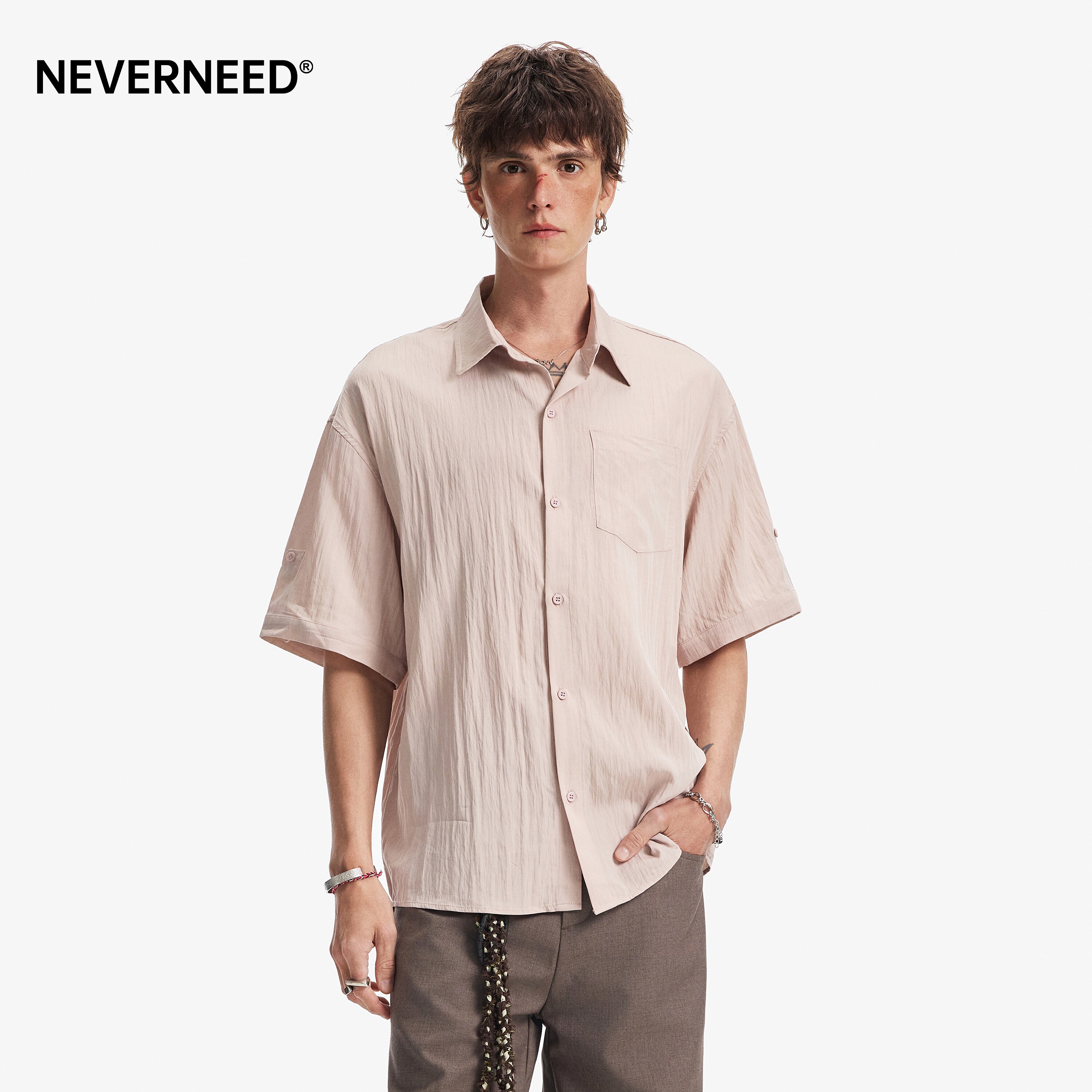 NEVERNEED纯棉肌理感短袖衬衫男图片