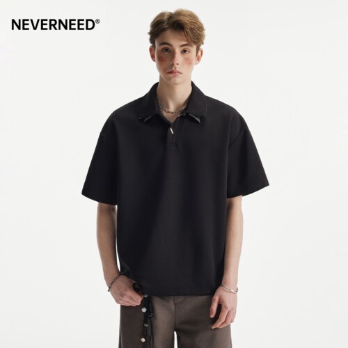 NEVERNEED复古短袖Polo衫男女