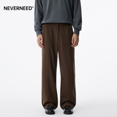 NEVERNEED纯色拼接直筒休闲裤男