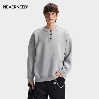 NEVERNEED纯色亨利领毛衣男女