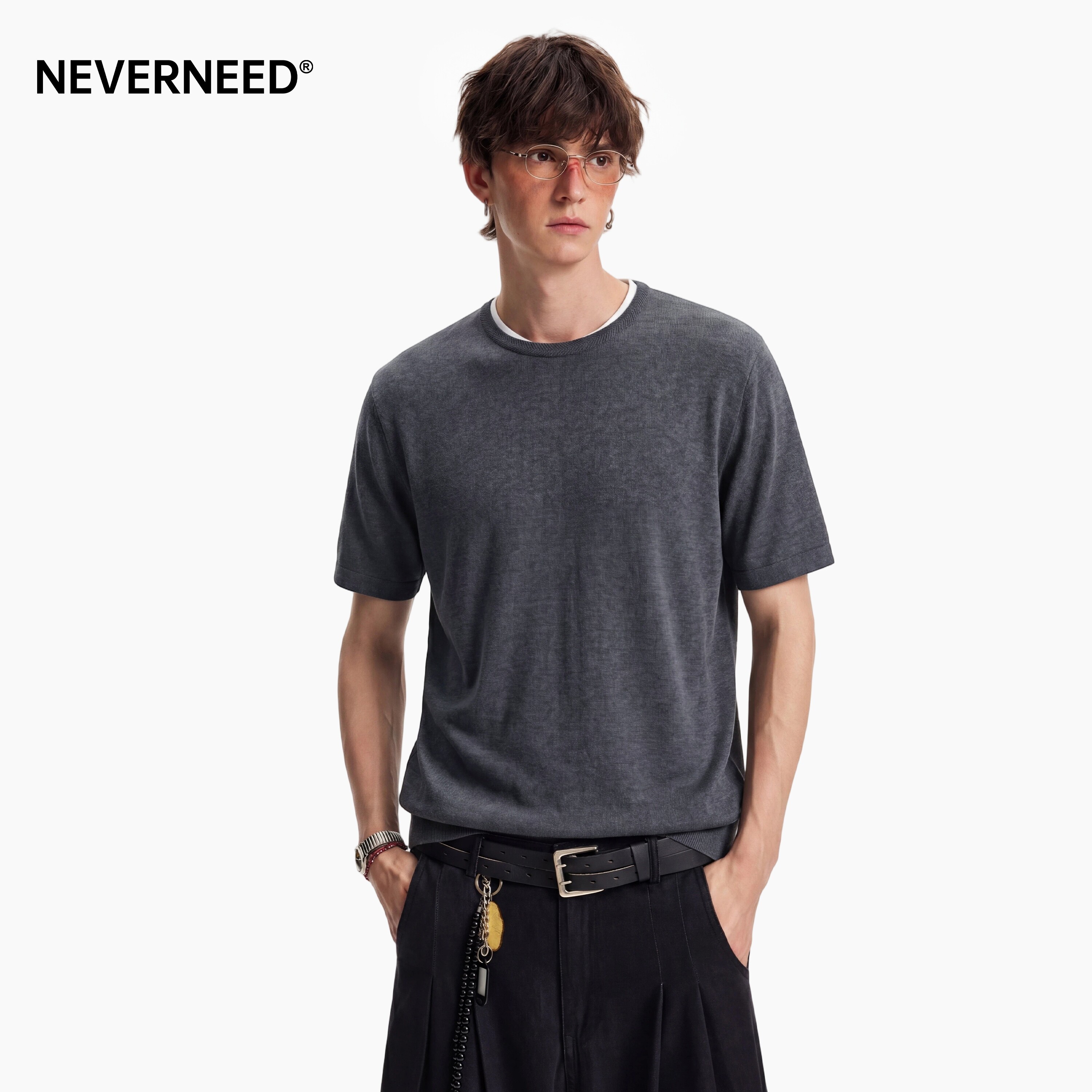 NEVERNEED含羊毛针织短袖T恤男夏图片