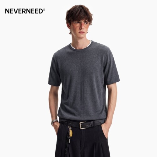 NEVERNEED含羊毛针织短袖T恤男夏