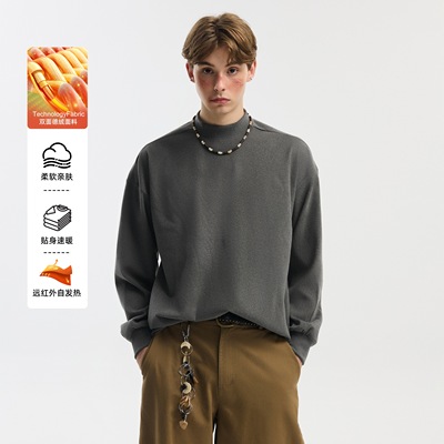 NEVERNEED双面绒半高领T恤男