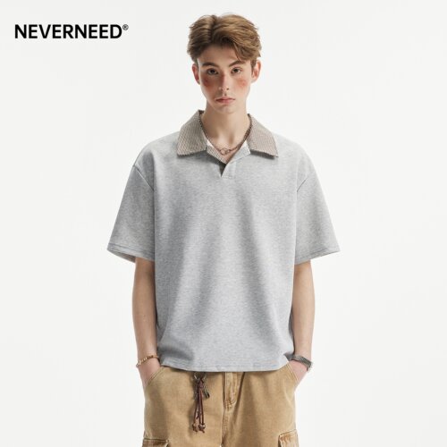 NEVERNEED拼接千鸟格polo衫男女