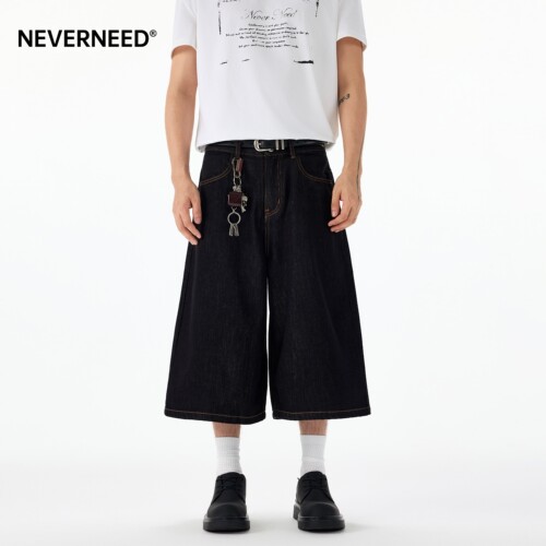 NEVERNEED原色七分牛仔短裤男女