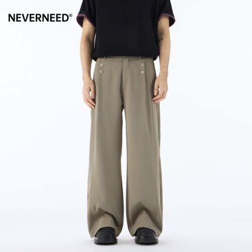 NEVERNEED纽扣装饰休闲西裤男