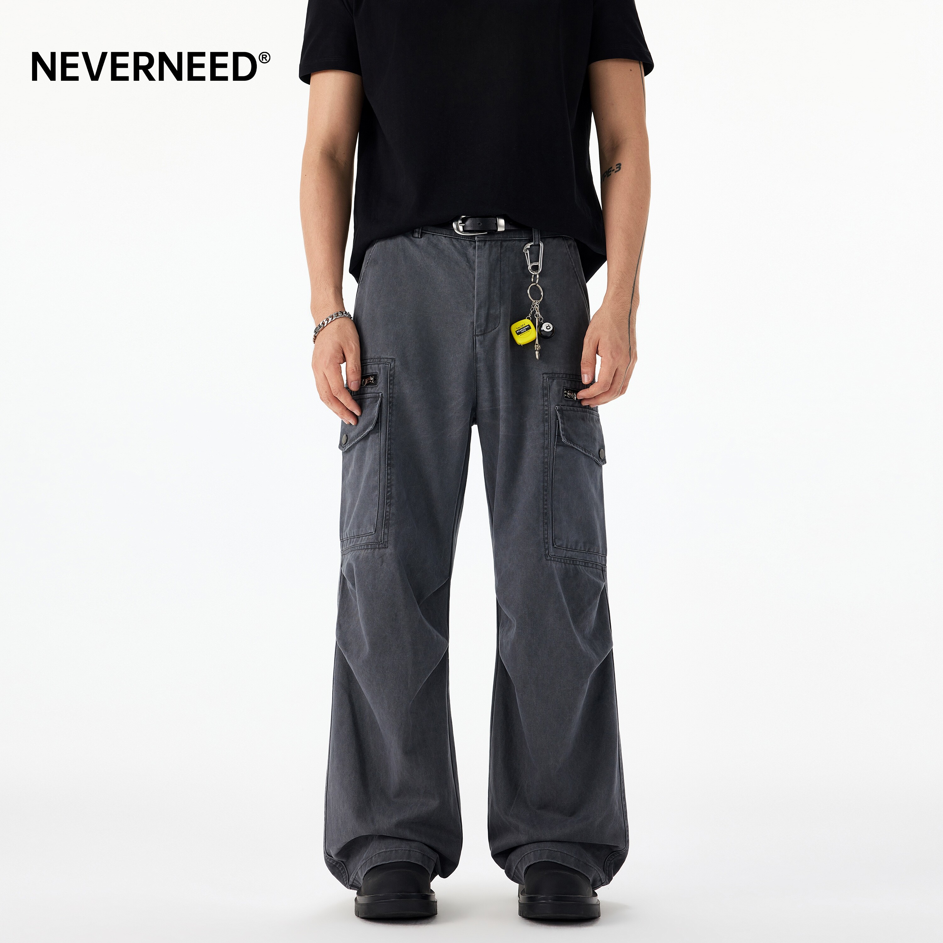 NEVERNEED褶皱直筒休闲裤男女夏图片