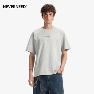 NEVERNEED美式复古短袖T恤男女夏季潮牌宽松速干凉感boxy短款体恤