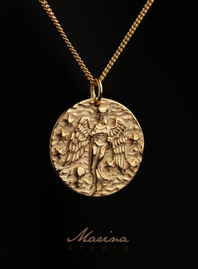 Marina 浮雕巴洛克复古925纯银镀金金币硬币项链锁骨链毛衣链ins