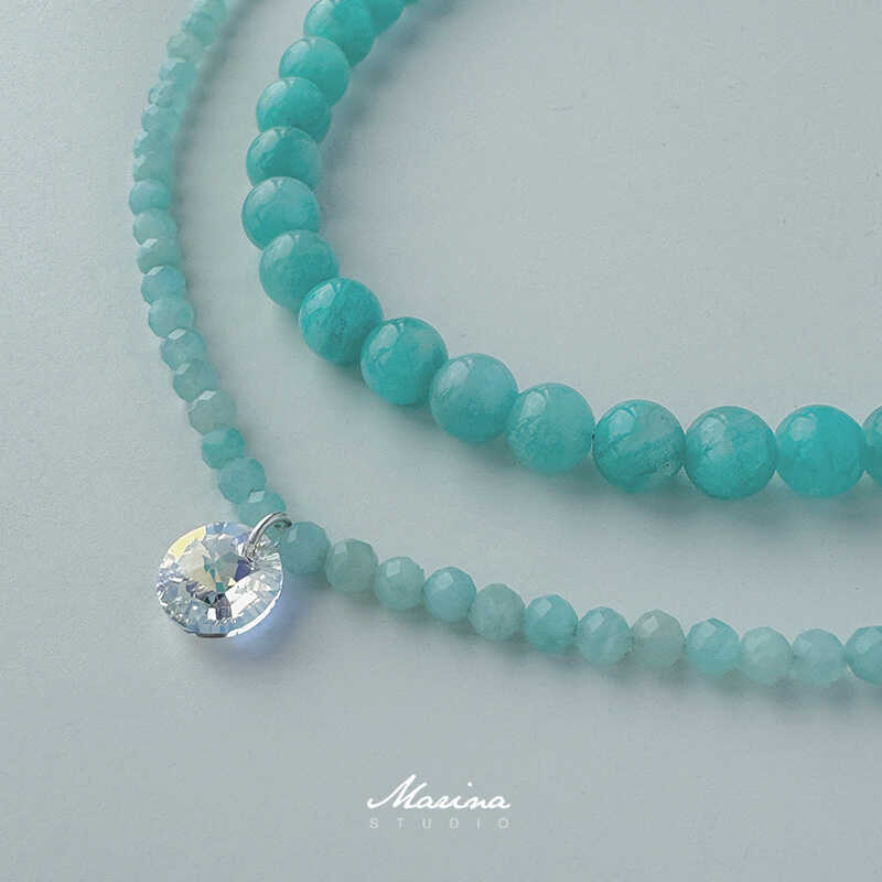 薄荷曼波天然天河石串珠项链