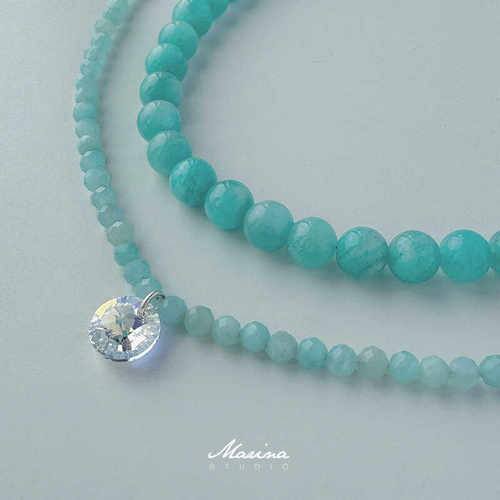 薄荷曼波天然天河石串珠项链