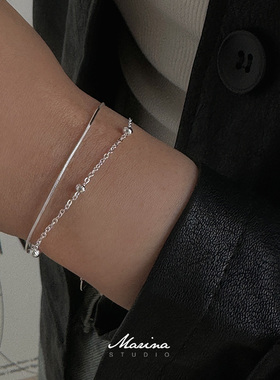 极细双层蛇骨叠戴手链s925纯银