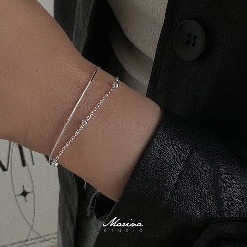 极细双层蛇骨叠戴手链s925纯银